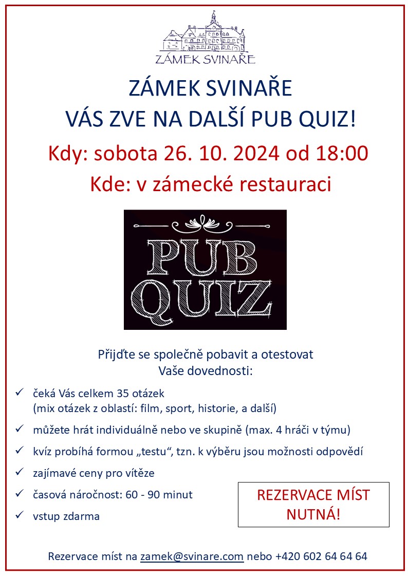 Pub Quiz 26.10. od 18.00 hod.